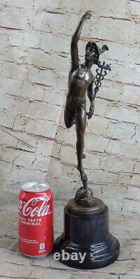 Sculpture Statue Signée Giambologna Flying Mercury Marbre Art Déco Figure Bronze