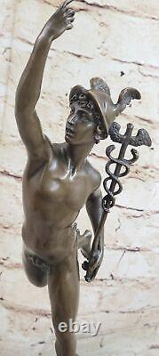 Sculpture Statue Signée Giambologna Flying Mercury Marbre Art Déco Figure Bronze