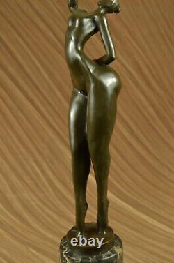Sculpture / Statue Véritable Bronze Marbre Base Art Moderne Nu Femelle Signé