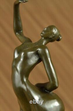 Sculpture / Statue Véritable Bronze Marbre Base Art Moderne Nude Femme Signé