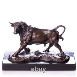 Sculpture Taureau en bronze Art déco sur un marbre noir d'après A. Barge