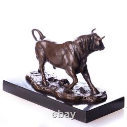 Sculpture Taureau en bronze Art déco sur un marbre noir d'après A. Barge