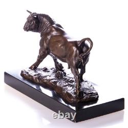 Sculpture Taureau en bronze Art déco sur un marbre noir d'après A. Barge