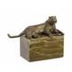 Sculpture Tigre Couch&eacute; En Bronze Sur Un Socle En Marbre Noir D'apr&egrave;s Milo