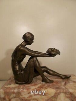 Sculpture art deco 1930 LIMOUSIN femme statuette en regule woman bronze color