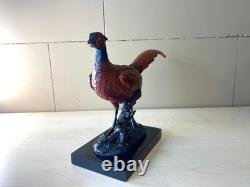Sculpture d'un Faisan en bronze style Viennois sur unsocle en marbre noir Signée