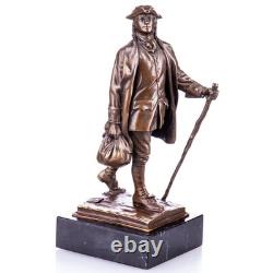 Sculpture de Benjamin Franklin en bronze sur un socle en marbre noir Signée