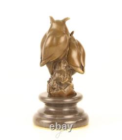 Sculpture de deux hibou en bronze sur un socle en marbre d'après L. Bistolfi