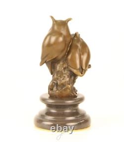 Sculpture de deux hibou en bronze sur un socle en marbre d'après L. Bistolfi