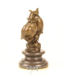 Sculpture de deux hibou en bronze sur un socle en marbre d'après L. Bistolfi