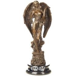 Sculpture de l'ange Fortuna en bronze sur un socle en marbre noir d'après Milo