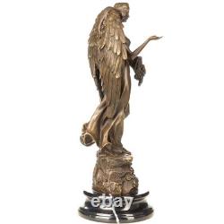 Sculpture de l'ange Fortuna en bronze sur un socle en marbre noir d'après Milo