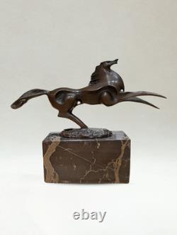 Sculpture en bronze Cheval au galop Signée Milo Socle marbre 18cm