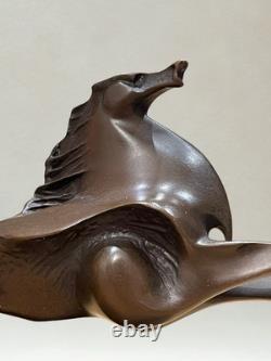 Sculpture en bronze Cheval au galop Signée Milo Socle marbre 18cm