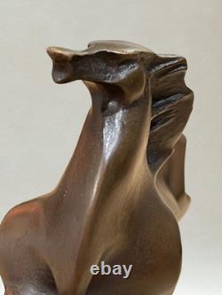Sculpture en bronze Cheval au galop Signée Milo Socle marbre 18cm