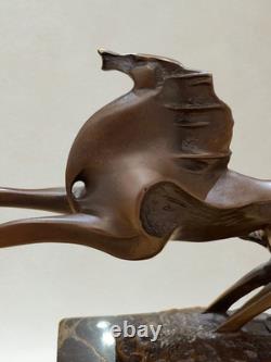 Sculpture en bronze Cheval au galop Signée Milo Socle marbre 18cm