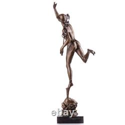 Sculpture en bronze Hermès Sur un marbre noir Antique Signée