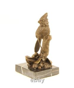 Sculpture en bronze Oiseau Cardinal du Nord sur socle en marbre Signée