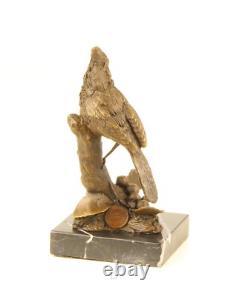 Sculpture en bronze Oiseau Cardinal du Nord sur socle en marbre Signée