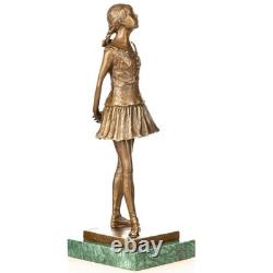 Sculpture en bronze Petite danseuse de 14 ans sur un marbre verte d'après Degas