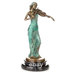 Sculpture en bronze coloré d'un violoniste sur un marbre noir d'après J. Kassin