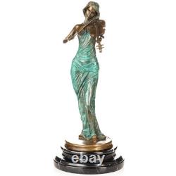 Sculpture en bronze coloré d'un violoniste sur un marbre noir d'après J. Kassin