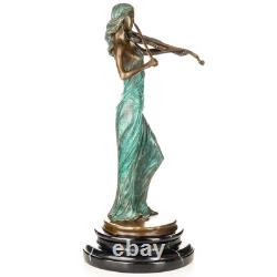 Sculpture en bronze coloré d'un violoniste sur un marbre noir d'après J. Kassin