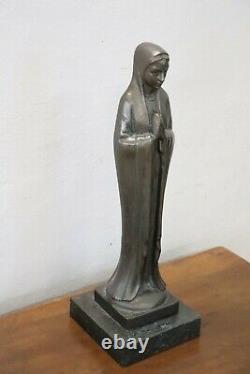 Sculpture en bronze d'époque Art Déco sur socle en marbre Vierge Marie