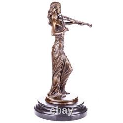 Sculpture en bronze d'un violoniste sur un marbre noir d'après J. Kassin