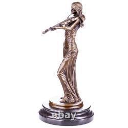 Sculpture en bronze d'un violoniste sur un marbre noir d'après J. Kassin