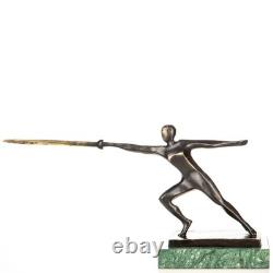 Sculpture en bronze moderne Escrimeur sur un socle en marbre verte d'après Nick