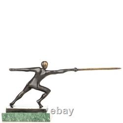 Sculpture en bronze moderne Escrimeur sur un socle en marbre verte d'après Nick