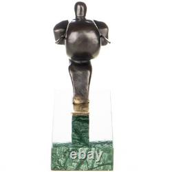 Sculpture en bronze moderne skieur sur un socle en marbre verte d'après Nick