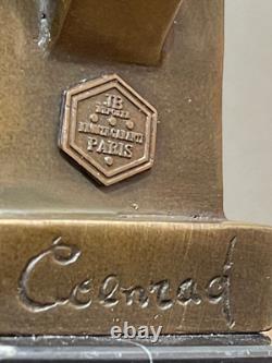 Sculpture en bronze signée Coenrad Chouette stylisée Socle marbre Paris