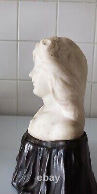 Sculpture marbre de Carrare et bronze buste de jeune fille Art Nouveau G. VERONA