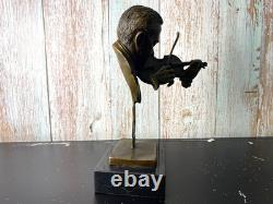 Sculpture un Homme avec un violon sur un socle en marbre noir d'après Milo