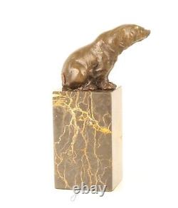 Scupture En Bronze D'un Ours Assis Sur Un Marbre Vintage