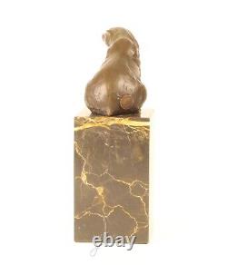 Scupture En Bronze D'un Ours Assis Sur Un Marbre Vintage