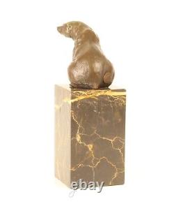 Scupture En Bronze D'un Ours Assis Sur Un Marbre Vintage