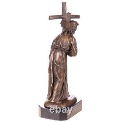 Scupture en bronze de Jésus avec croix sur un marbre noir d'après Valli