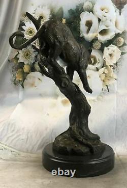 Signé 100 % Fonte Bronze Marbre Cougar Mountain Lion Panther Sculpture Figure