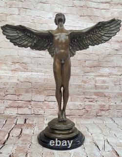 Signé A. A. Weinman, Sculpture En Bronze D'Icare Nu, Art Déco, Socle En Marbre