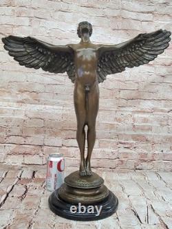 Signé A. A. Weinman, Sculpture En Bronze D'Icare Nu, Art Déco, Socle En Marbre
