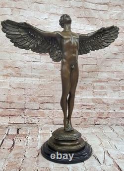 Signé A. A. Weinman, Sculpture En Bronze D'Icare Nu, Art Déco, Socle En Marbre