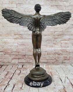 Signé A. A. Weinman, Sculpture En Bronze D'Icare Nu, Art Déco, Socle En Marbre