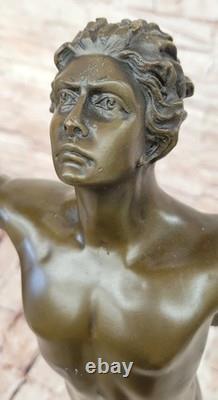 Signé A. A. Weinman, Sculpture En Bronze D'Icare Nu, Art Déco, Socle En Marbre