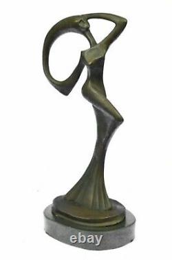 Signé Abstrait Figuratif Femelle Figurine Bronze Marbre Base Sculpture Moderne