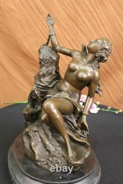 Signé Adam Déesse Bronze Figurine Marbre Base Sculpture Chaud Fonte Cadeau