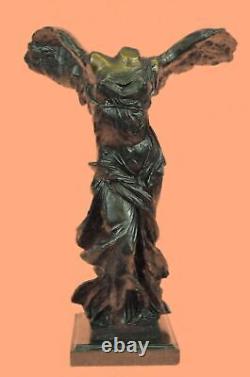 Signé Ailé De Victoire Samothrace Bronze Sculpture Sur Marbre Base Figure Décor