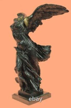 Signé Ailé De Victoire Samothrace Bronze Sculpture Sur Marbre Base Figure Décor
